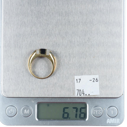 sz7.5 retro 14k yellow gold onyx/shell size 7.5 women's ring zebra stripes