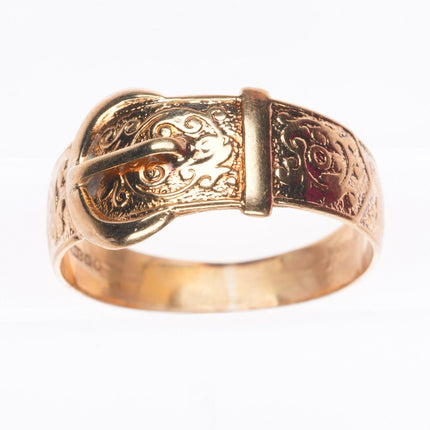 sz11 Antique 9k gold 9 carat buckle style band men's ring