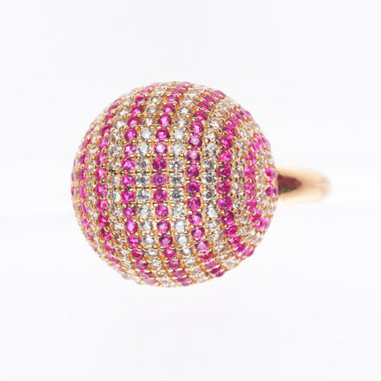 sz6.5 retro 14k yellow gold, diamond, ruby dome top size 6.5 woman's ring