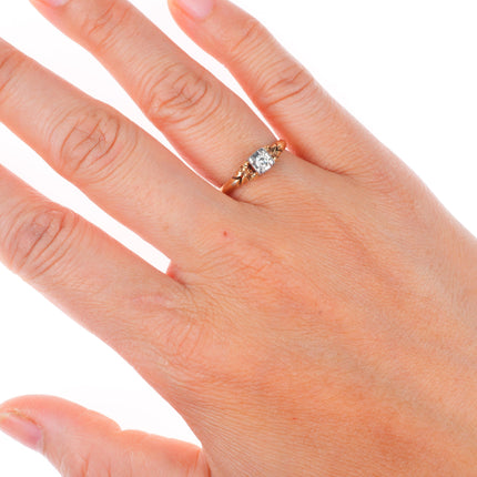 sz6 Antique 14k yellow gold 18k white gold diamond solitaire size 6 women's ring