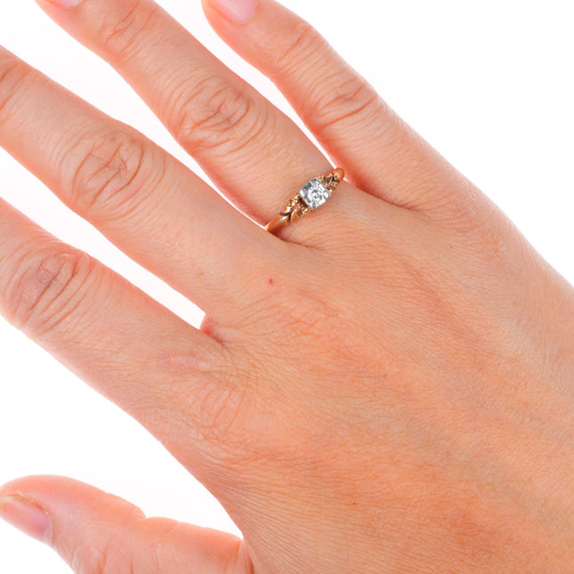 sz6 Antique 14k yellow gold 18k white gold diamond solitaire size 6 women's ring