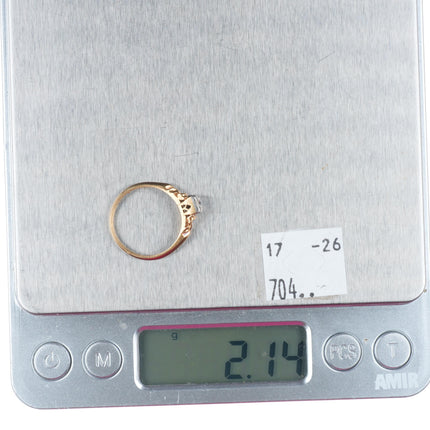 sz6 Antique 14k yellow gold 18k white gold diamond solitaire size 6 women's ring