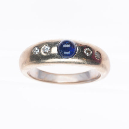 sz7.5 14k white gold sapphire cabochon natural diamond size 7.5 ladies ring