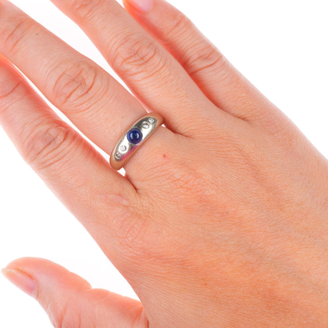 sz7.5 14k white gold sapphire cabochon natural diamond size 7.5 ladies ring