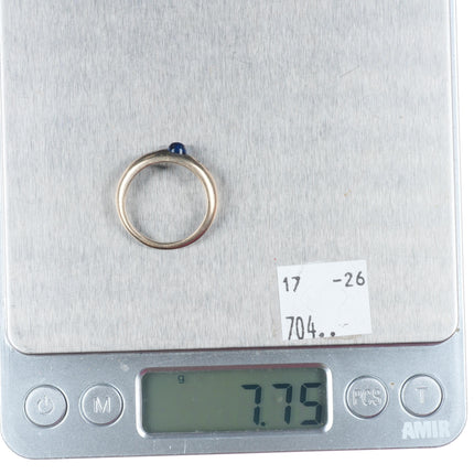 sz7.5 14k white gold sapphire cabochon natural diamond size 7.5 ladies ring