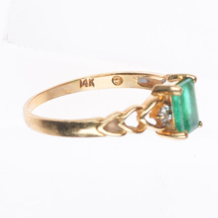 sz6.5 14k yellow gold natural Columbian emerald/diamond hearts size 6.5 ring
