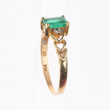 sz6.5 14k yellow gold natural Columbian emerald/diamond hearts size 6.5 ring