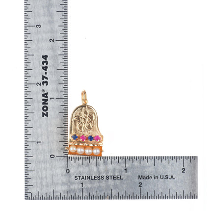 vintage 14k yellow gold sapphire, ruby, pearls grand piano charm/pendant