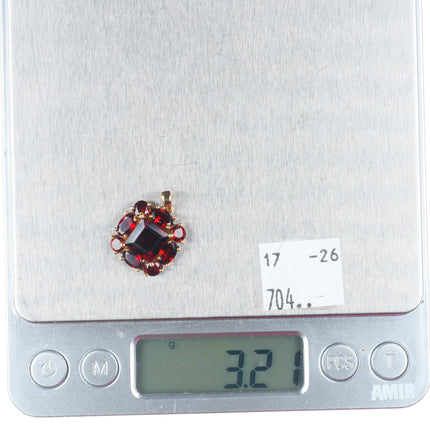 14k yellow gold garnet cluster halo pendant