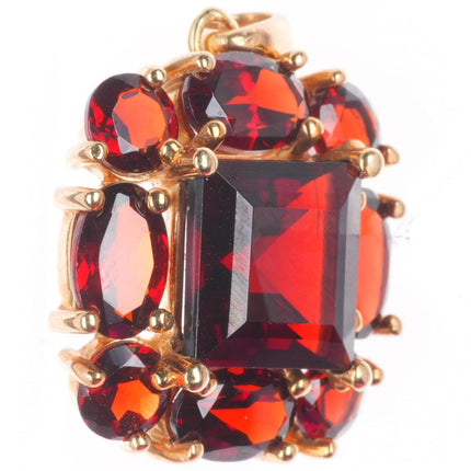14k yellow gold garnet cluster halo pendant