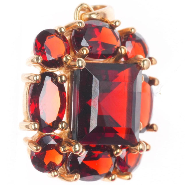 14k yellow gold garnet cluster halo pendant