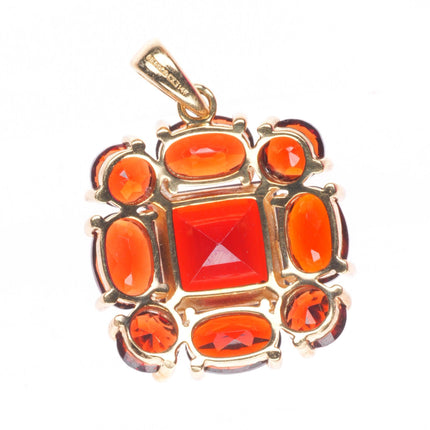 14k yellow gold garnet cluster halo pendant