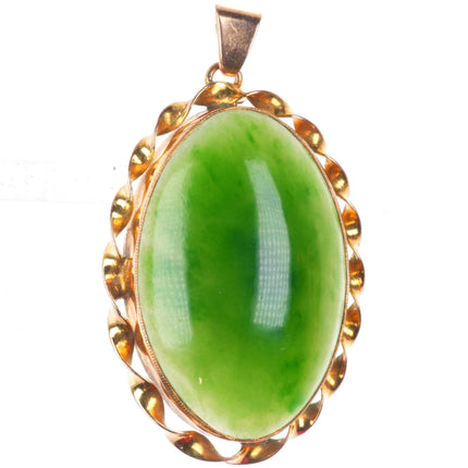Vintage 9ct gold green jade necklace pendant with twisted rim