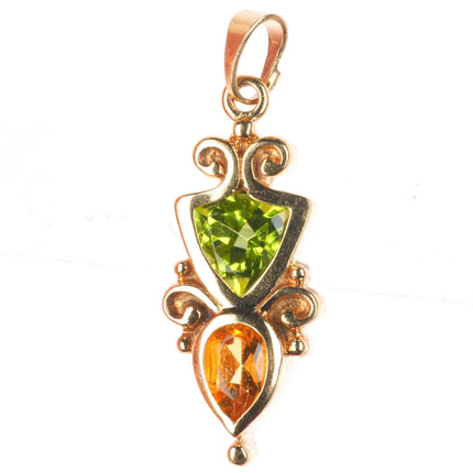 14k yellow gold citrine and peridot necklace pendant