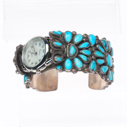 6" Valentino-Matilda Banteah Zuni vintage turquoise cluster watch cuff bracelet