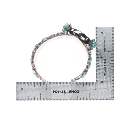 6" Valentino-Matilda Banteah Zuni vintage turquoise cluster watch cuff bracelet