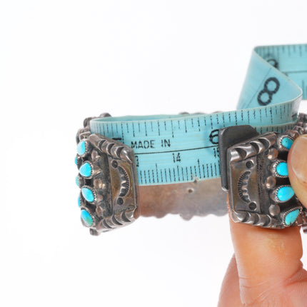 6" Valentino-Matilda Banteah Zuni vintage turquoise cluster watch cuff bracelet