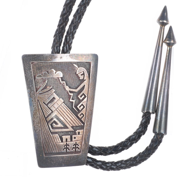 vintage Eddie Scott Jr Hopi overlay kachina face sterling silver bolo tie