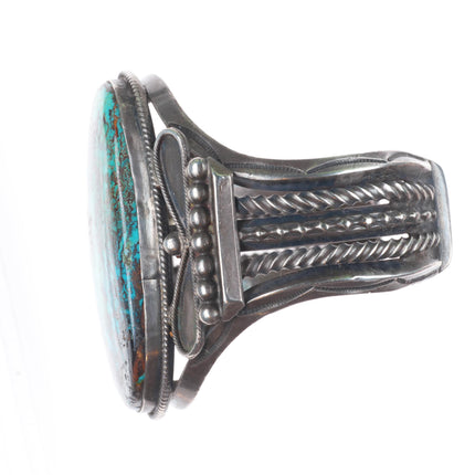 7.25" c1940 Navajo Pilot Mountain turquoise heavy sterling silver cuff bracelet