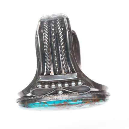 7.25" c1940 Navajo Pilot Mountain turquoise heavy sterling silver cuff bracelet