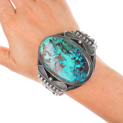 7.25" c1940 Navajo Pilot Mountain turquoise heavy sterling silver cuff bracelet