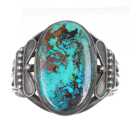 7.25" c1940 Navajo Pilot Mountain turquoise heavy sterling silver cuff bracelet