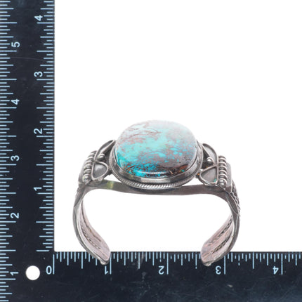 7.25" c1940 Navajo Pilot Mountain turquoise heavy sterling silver cuff bracelet