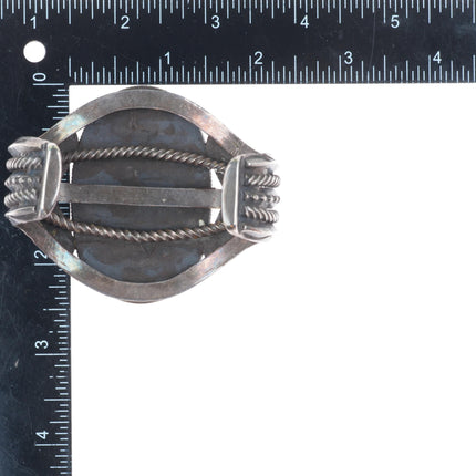 7.25" c1940 Navajo Pilot Mountain turquoise heavy sterling silver cuff bracelet