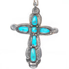 Big vintage Horace Iule Zuni filed/cast sterling silver turquoise cross pendant