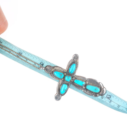 Big vintage Horace Iule Zuni filed/cast sterling silver turquoise cross pendant