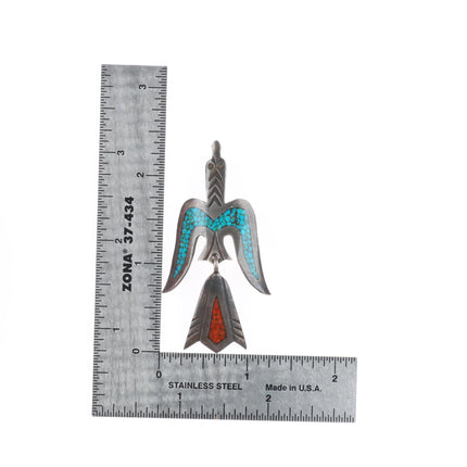 Tommy Singer Navajo sterling silver chip inlay peyote bird pendant/pin-brooch