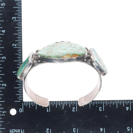 7.25" c1940 Navajo big sterling silver 3 stone turquoise cuff bracelet