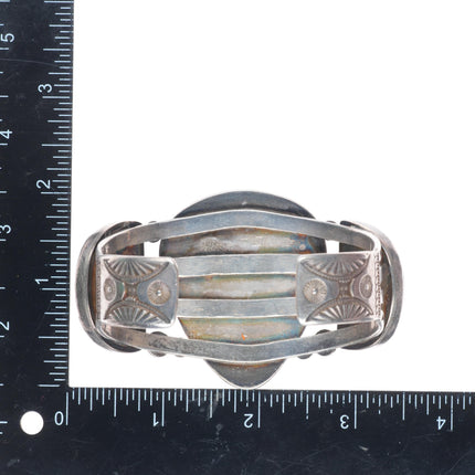 7.25" c1940 Navajo big sterling silver 3 stone turquoise cuff bracelet