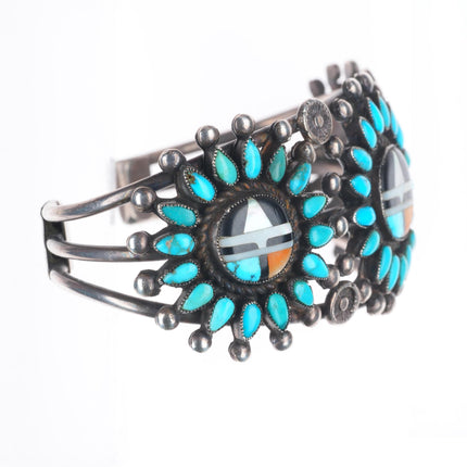 7.1" c1940 Zuni petit point turquoise cluster/sunface inlay sterling silver