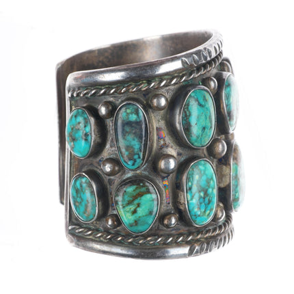 7.4" Huge vintage Navajo sterling silver turquoise nugget watch cuff bracelet