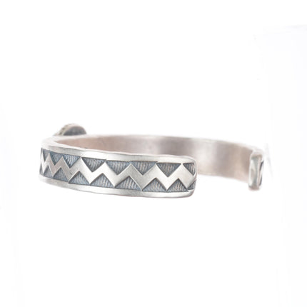6.5" Ronald Tom Navajo sterling silver stamped Royston turquoise cuff bracelet