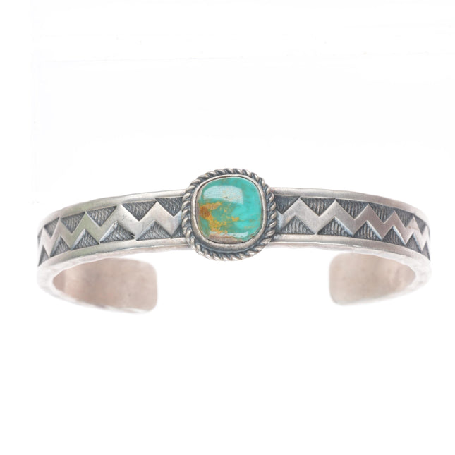6.5" Ronald Tom Navajo sterling silver stamped Royston turquoise cuff bracelet
