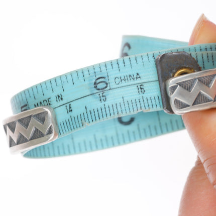 6.5" Ronald Tom Navajo sterling silver stamped Royston turquoise cuff bracelet