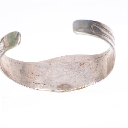 6.25" Antique Navajo c1920's Ingot silver deep stamped cuff bracelet w/turquoise