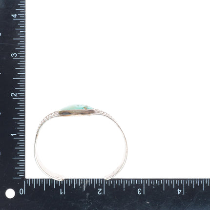 6.25" Antique Navajo c1920's Ingot silver deep stamped cuff bracelet w/turquoise