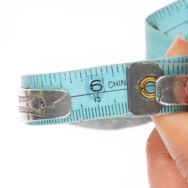 6.25" Antique Navajo c1920's Ingot silver deep stamped cuff bracelet w/turquoise