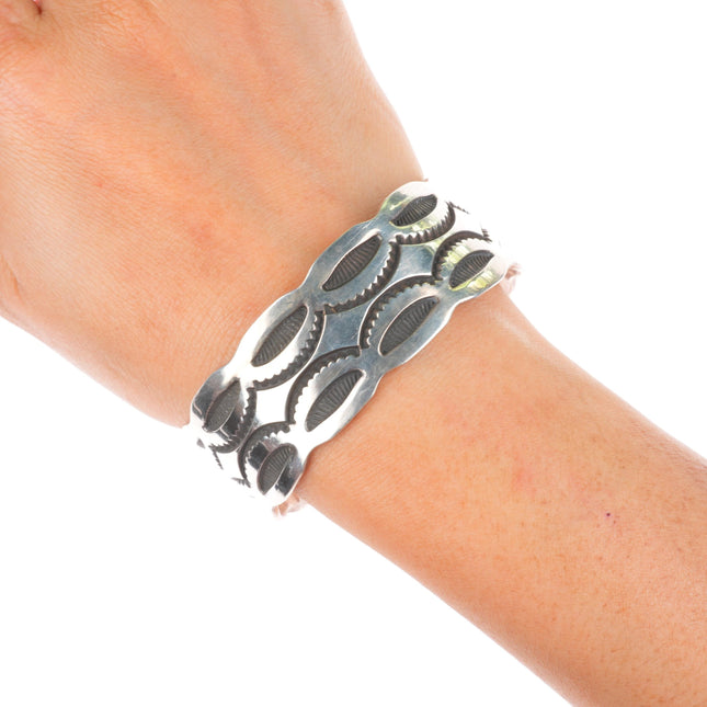 6.6" Vintage Navajo deep stamped sterling silver sturdy cuff bracelet
