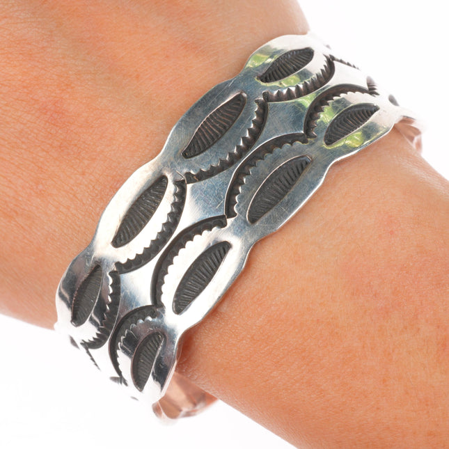 6.6" Vintage Navajo deep stamped sterling silver sturdy cuff bracelet