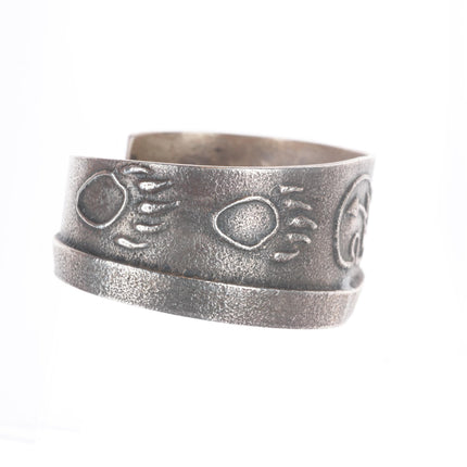6.5" Vintage Navajo Tufa Cast sterling silver spirit bear cuff bracelet