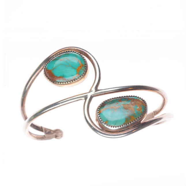 6" Vintage Navajo sterling silver Royston turquoise abstract cuff bracelet