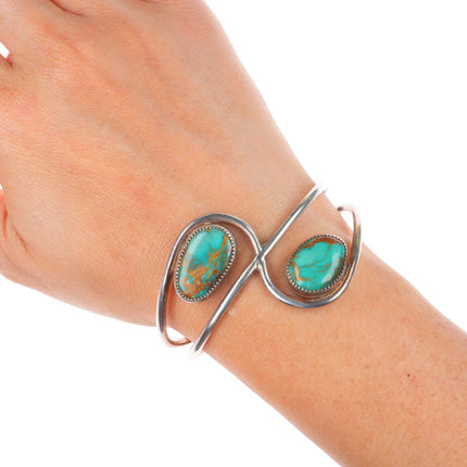 6" Vintage Navajo sterling silver Royston turquoise abstract cuff bracelet
