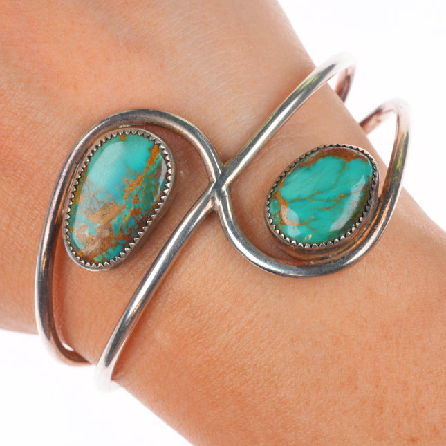 6" Vintage Navajo sterling silver Royston turquoise abstract cuff bracelet