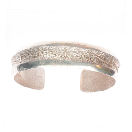 7" A Joe Navajo Tufa Cast sterling silver lightning bolts cuff bracelet