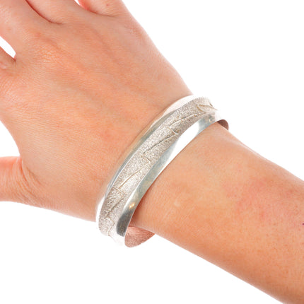 7" A Joe Navajo Tufa Cast sterling silver lightning bolts cuff bracelet
