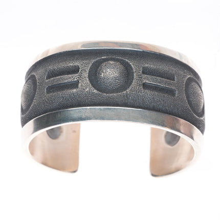 6" Dakota Willie Navajo tufa cast sterling silver geometric cuff bracelet
